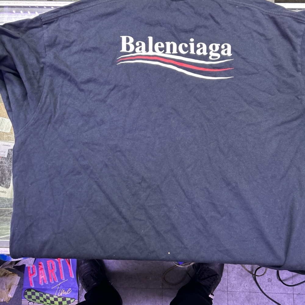 Balenciaga Navy Tee with Red & White Wave Logo